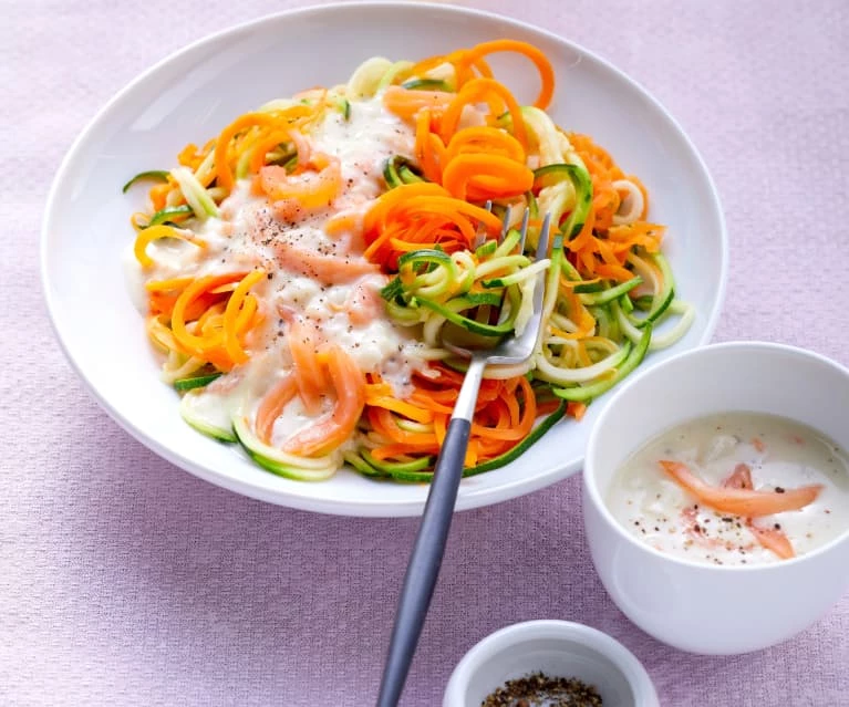 Cabillaud en coquille, spaghetti de légumes